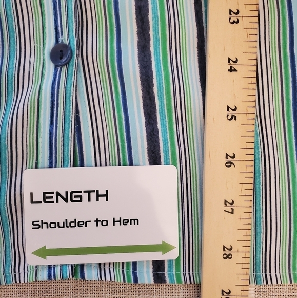 Catherines 0X Stretchy Stripe Button Down Short Sleeve Summer Blouse - Picture 8 of 9